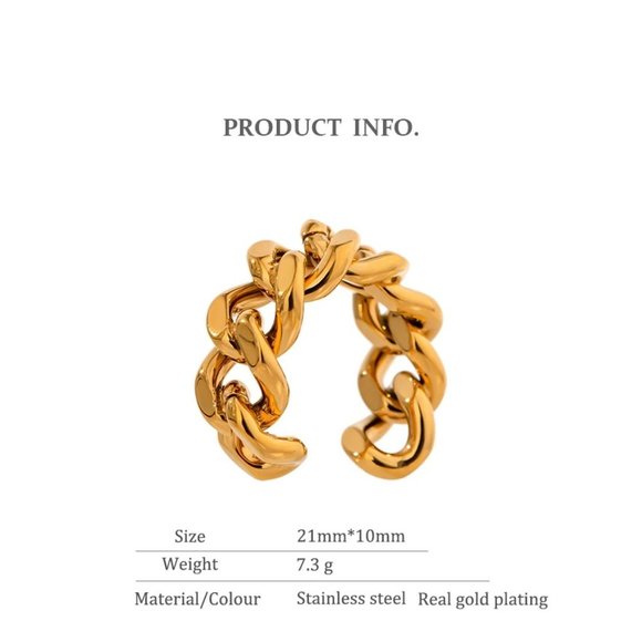 NEW 18K Gold Plated Link Chain Adjustable Ring b - Picture 3 of 6